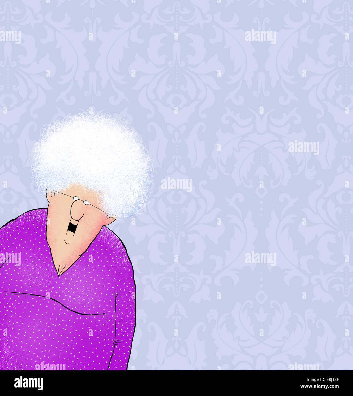 Funny cartoon of a happy old lady Stock Photo