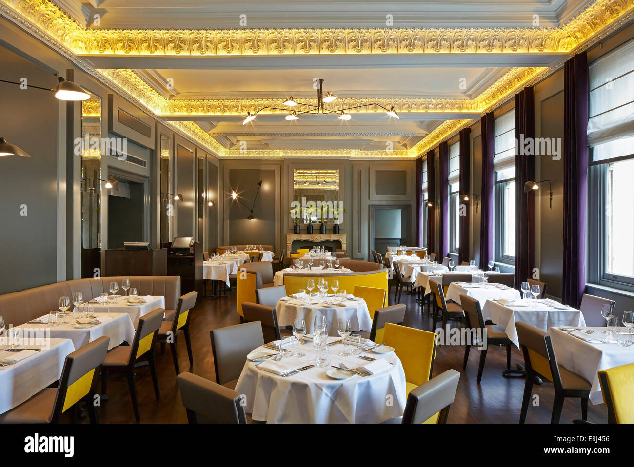 Christopher's, London, United Kingdom. Architect: De Matos Ryan, 2013. Overall view of dining room. Stock Photo