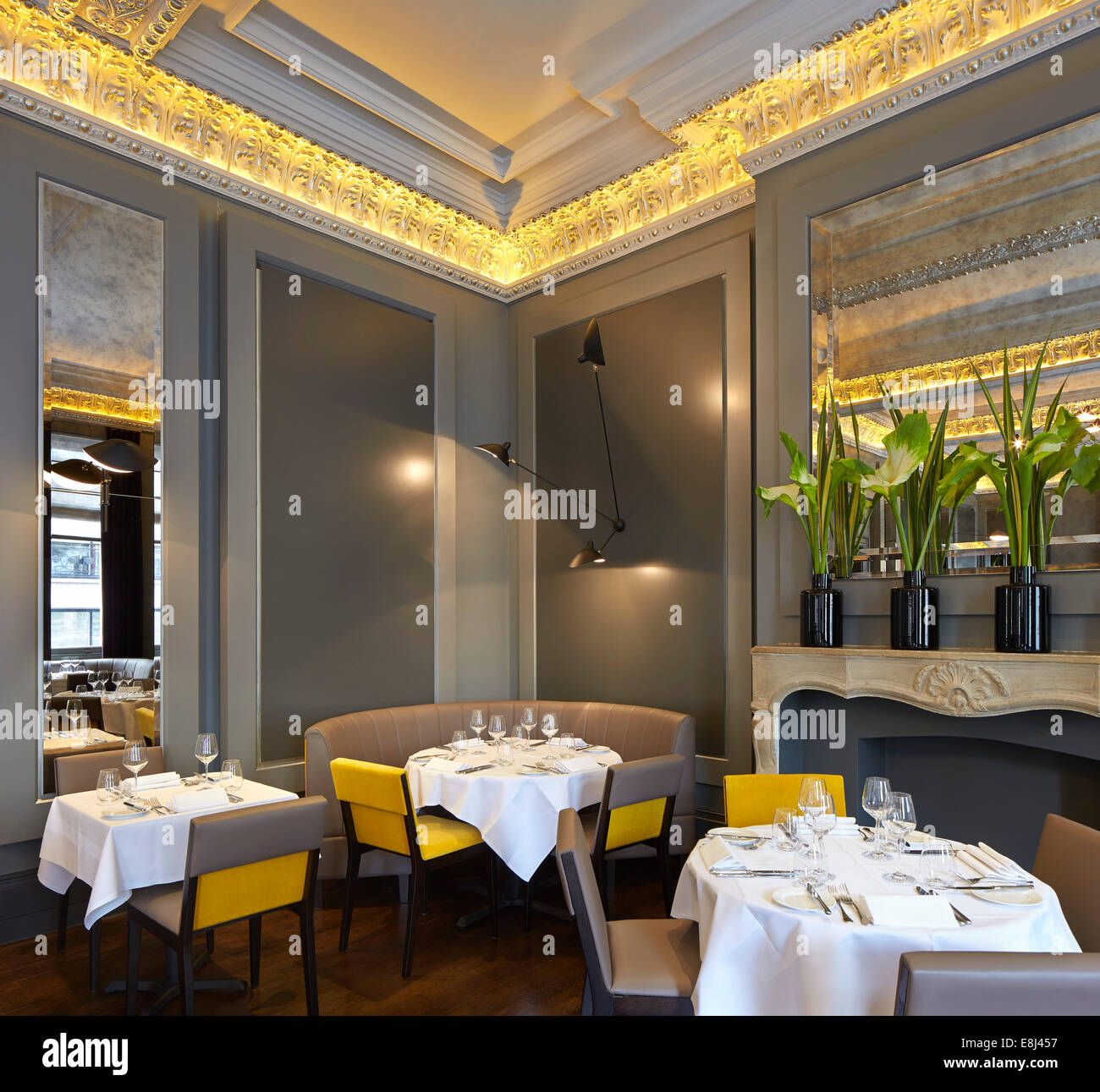 Christopher's, London, United Kingdom. Architect: De Matos Ryan, 2013. Seating arrangements in dining room. Stock Photo