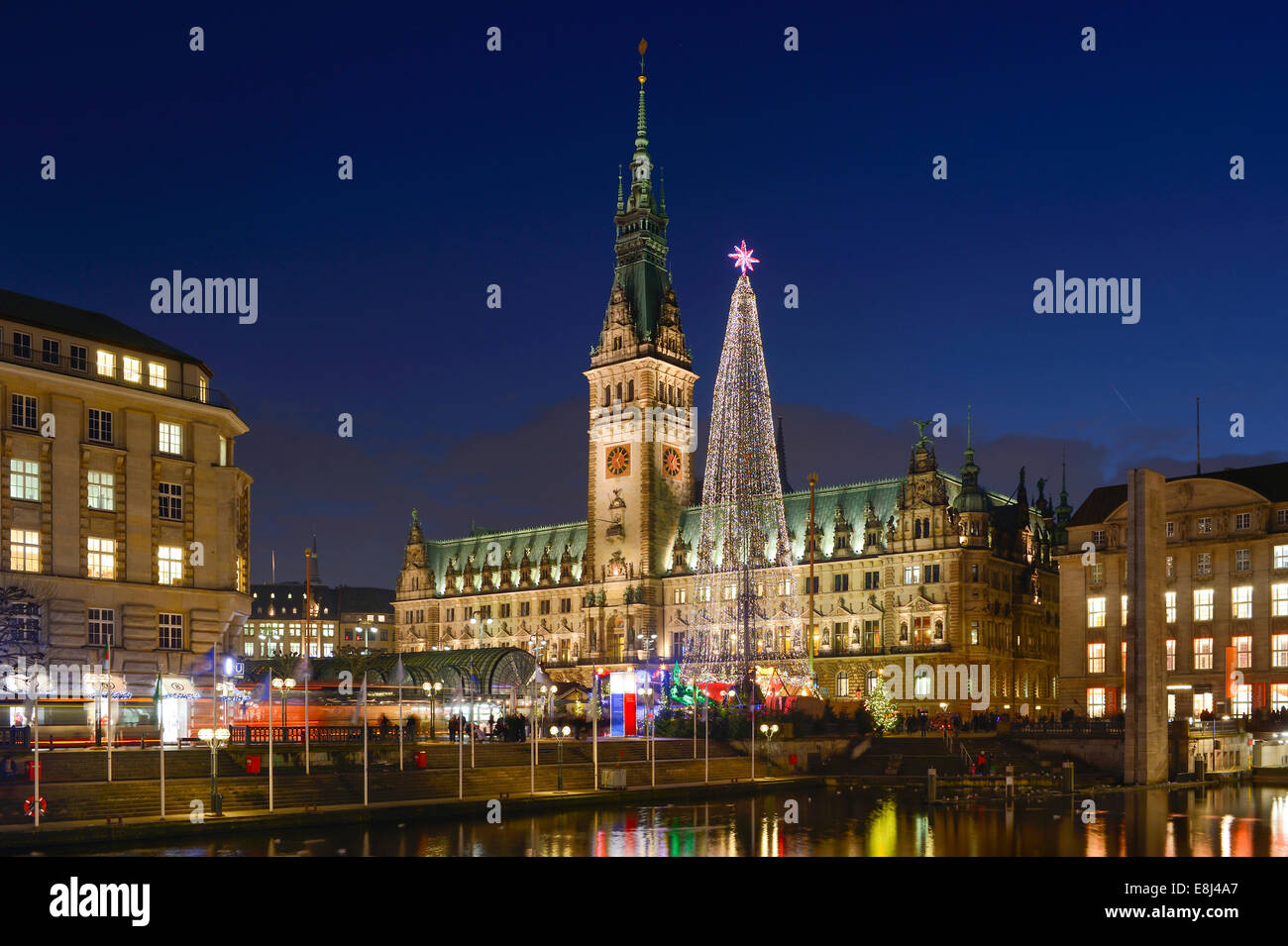 Hamburg town hall with Christmas market, Hamburg, Germany Stock Photo