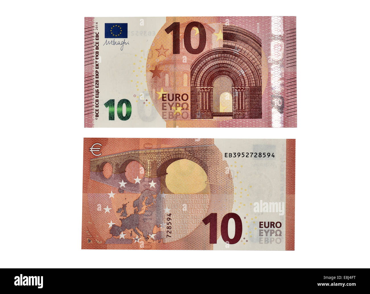 10 EURO banknote, in circulation since September 2014, front and back Stock Photo