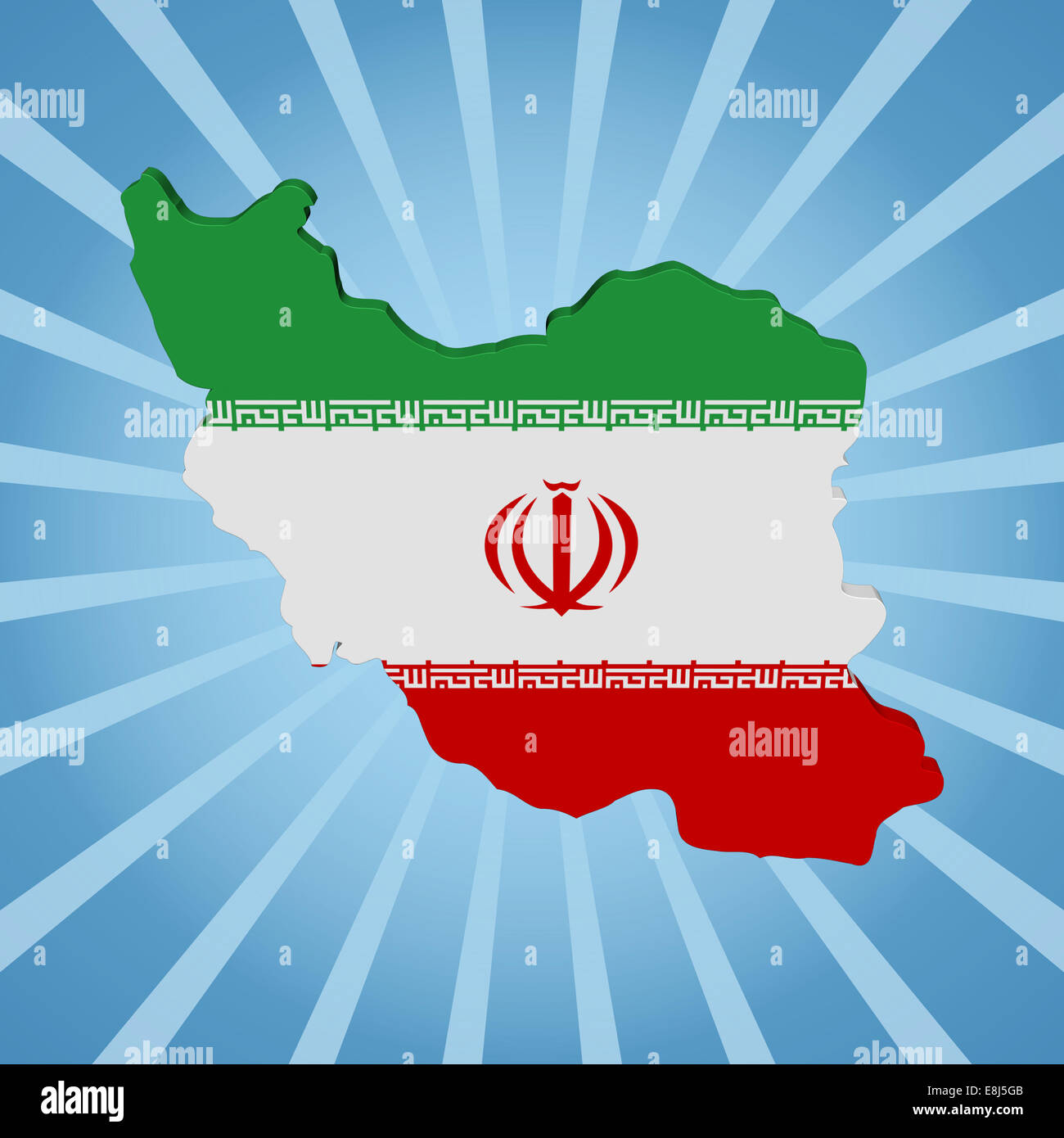 Iran map flag on blue sunburst illustration Stock Photo