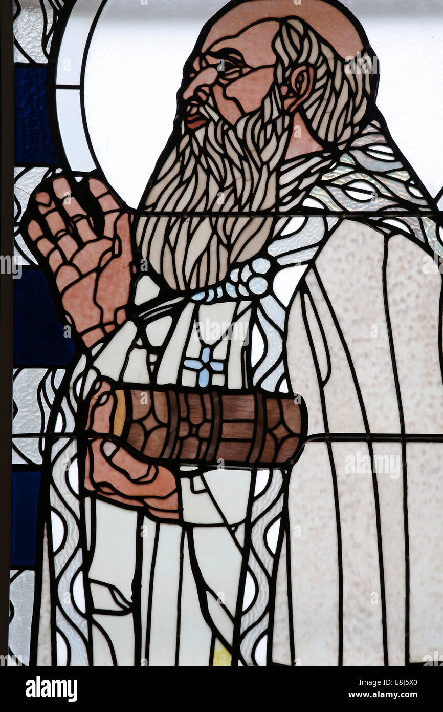 Am Steinhof church (church Leopld). Stained glass by Koloman Moser. Saint Franois. Stock Photo