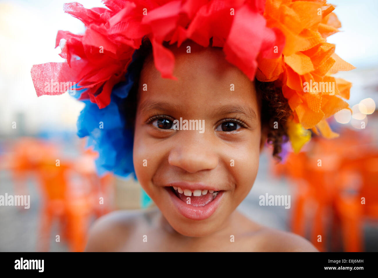 Child enjoying the Salvador street carnival in Pelourinho Stock Photo