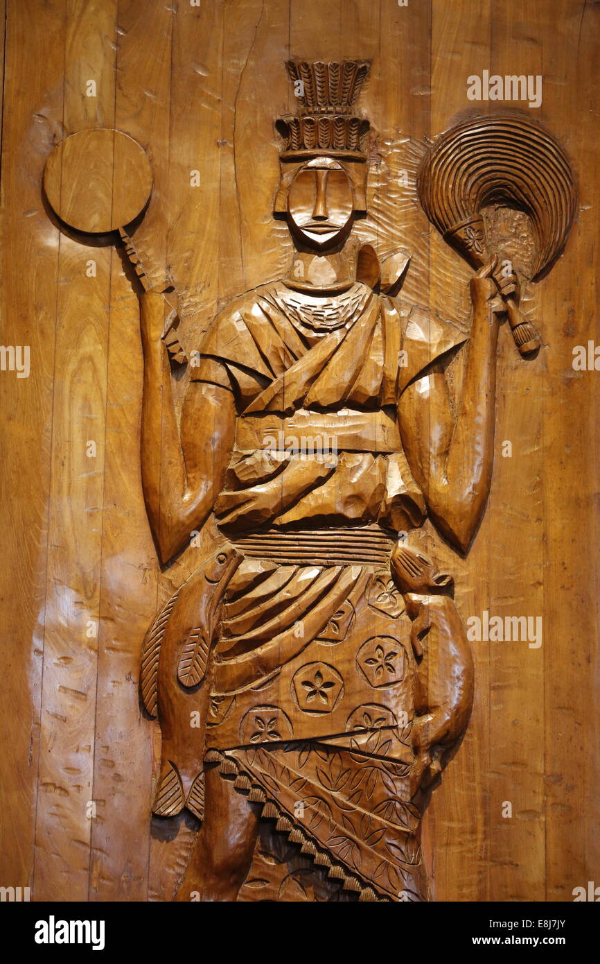 Carved wooden relief depicting CandomblŽ (Afro-Brazilian religion ...