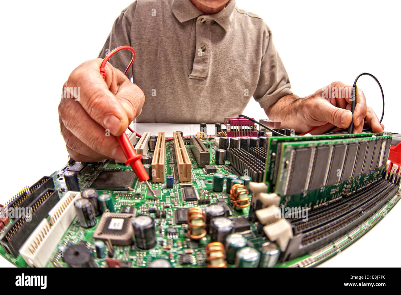 detail of computer technician at work Stock Photo