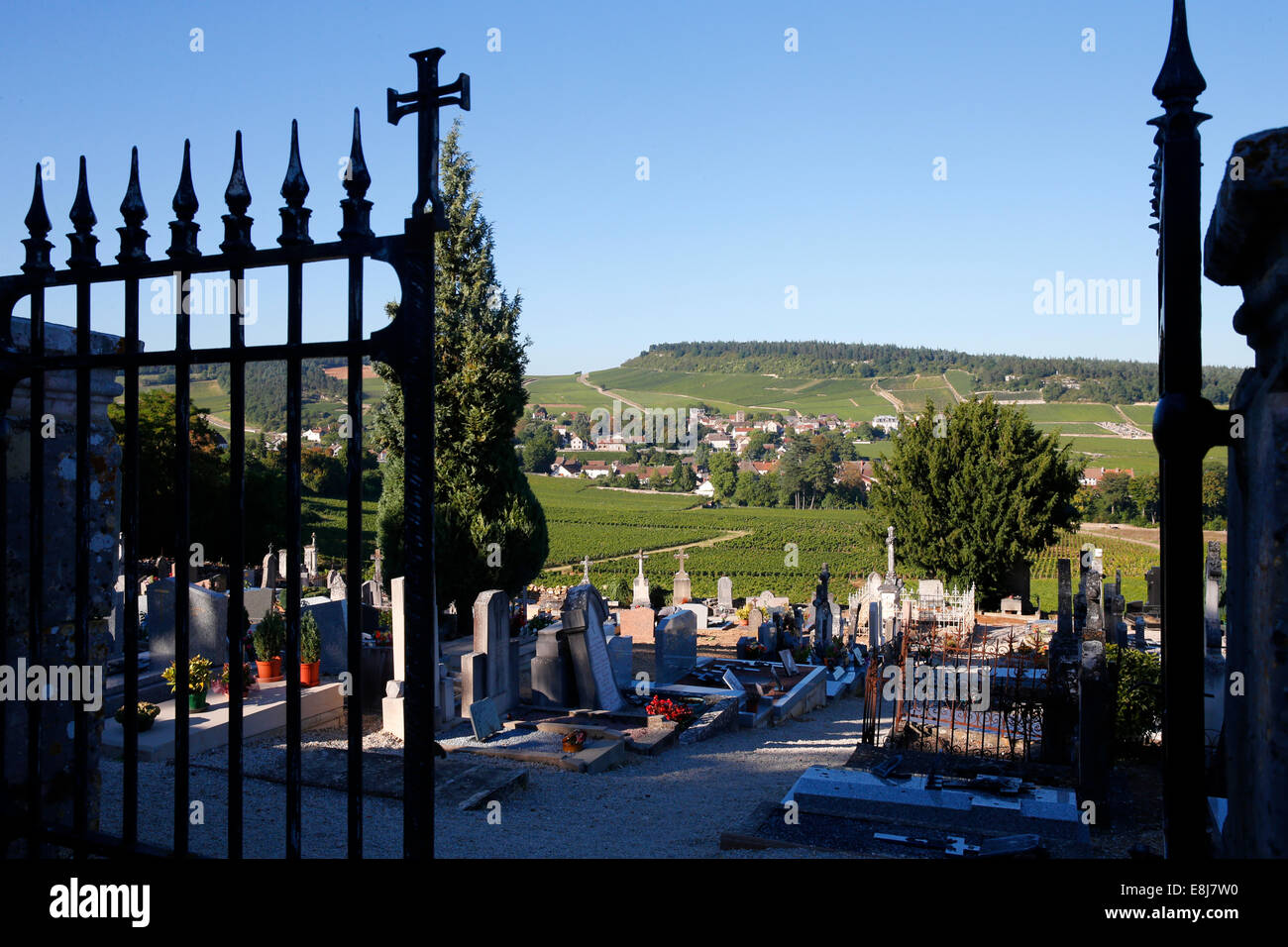 Mercurey has 650 ha of vineyards and is the most important viticultural community in Burgundy. The cemetery. Stock Photo