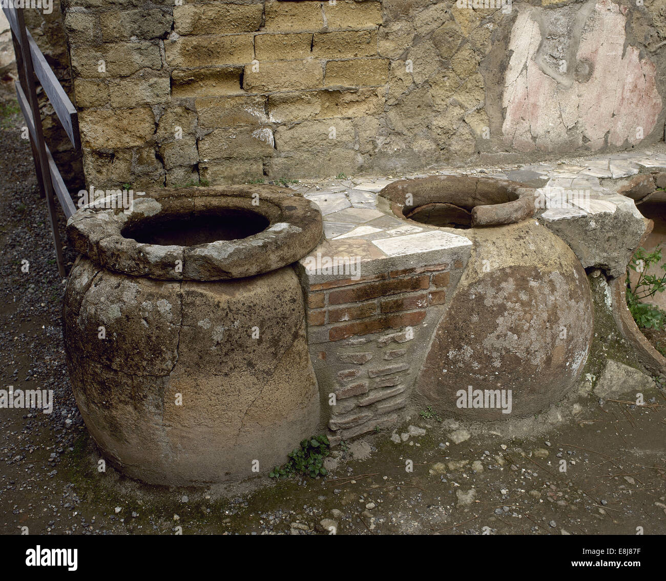Italy. Herculaneum. Thermopolium. Commercial establishment. Jars. Stock Photo