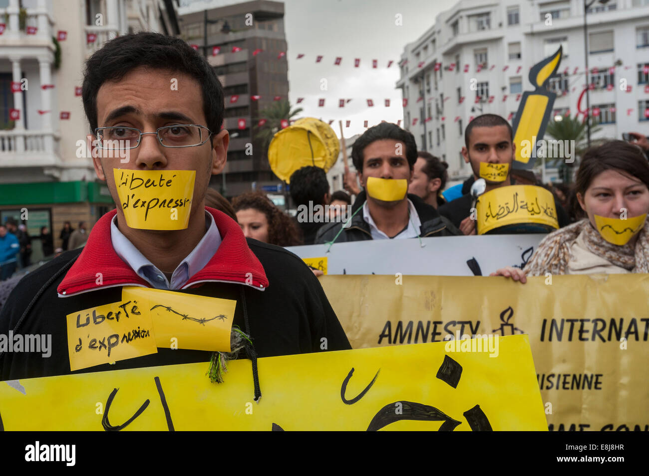 Activists from the Tunisian section of Amnesty International, celebrating the first anniversary of president Ben Ali's departure Stock Photo