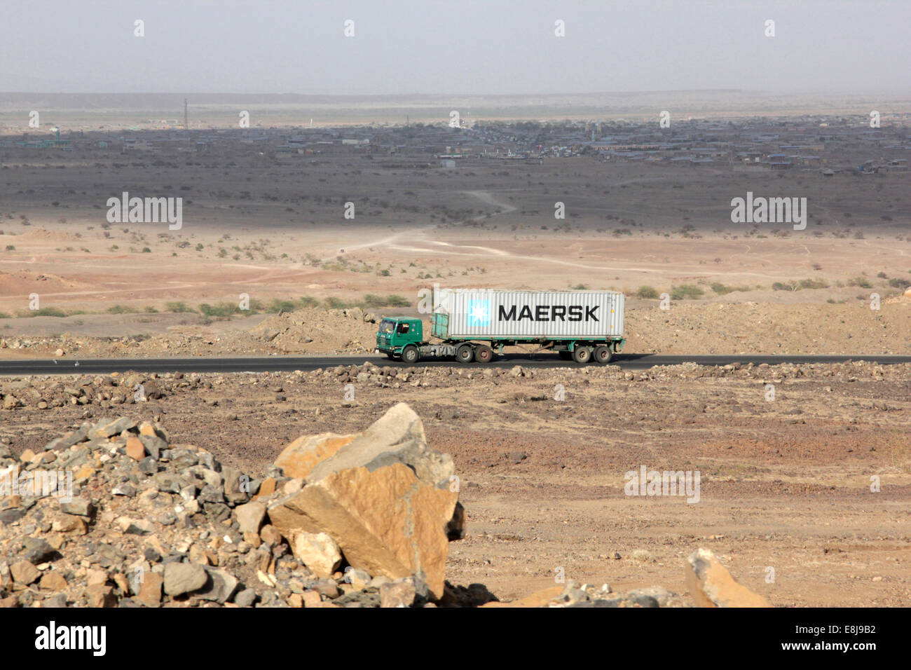 Container truck on the Ethiopia-Djibouti highway Stock Photo