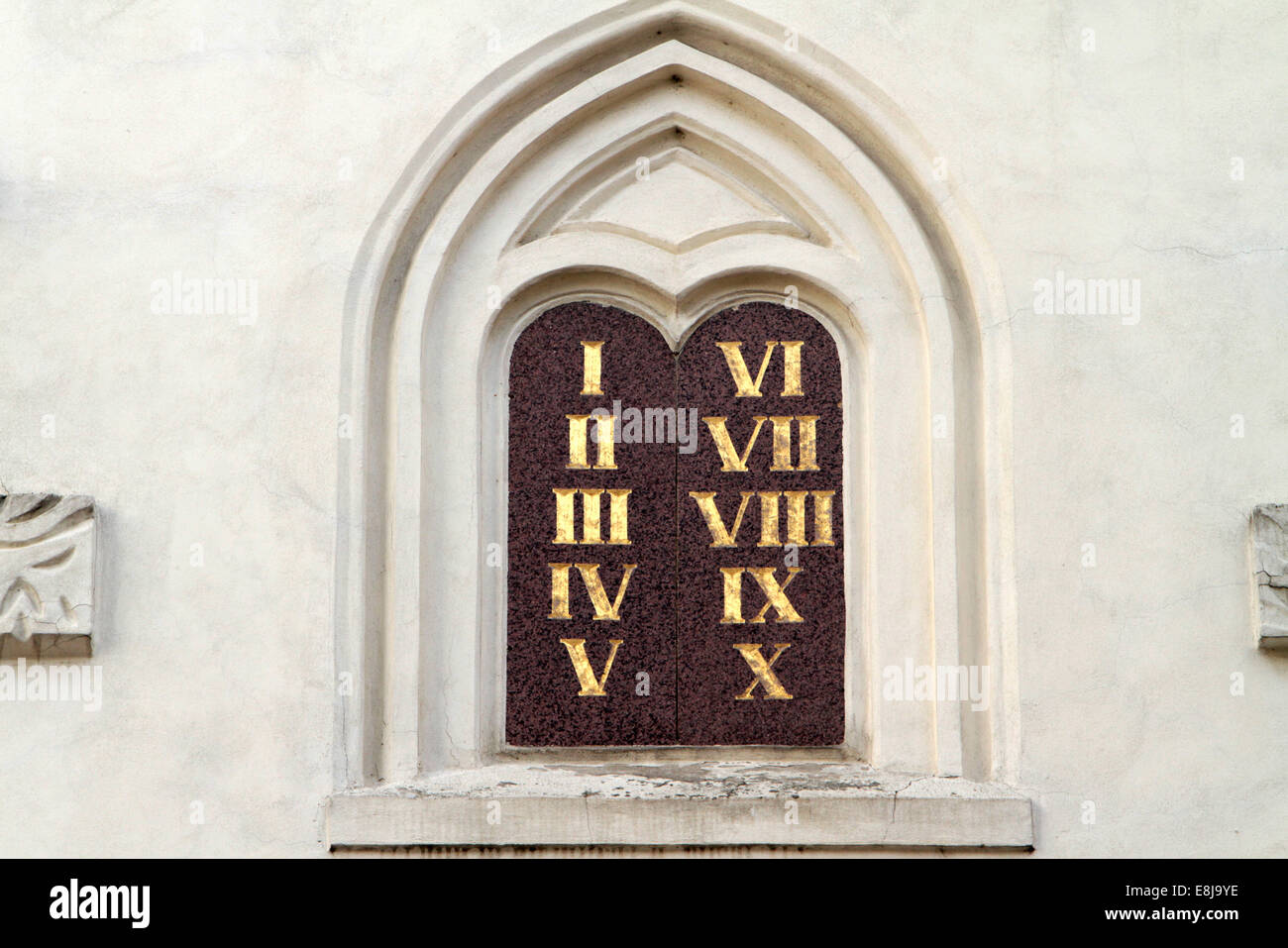 The 10 Commandments. Maisel Synagogue. Prague. Stock Photo