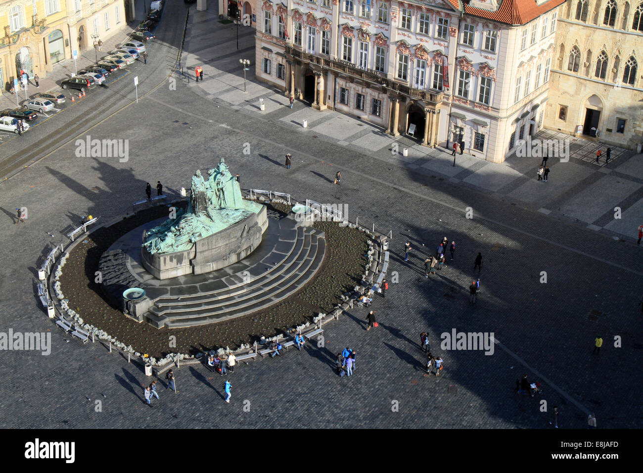 Memorial preacher Jan Hus and his audience in the square of the Old Town. Prague. Stock Photo
