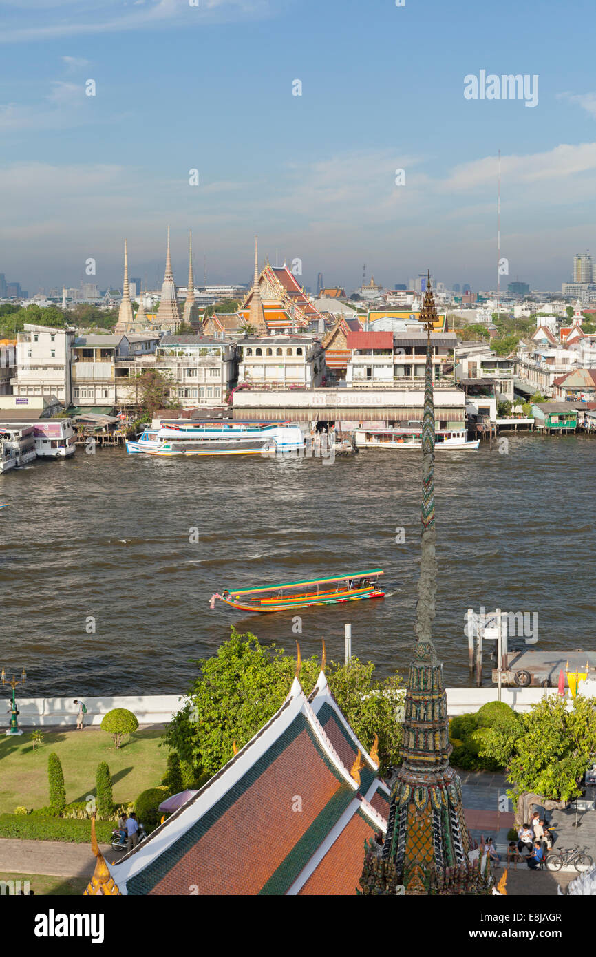 View over the Chao Phraya river of Wat Po , Bangkok, Thailand Stock Photo
