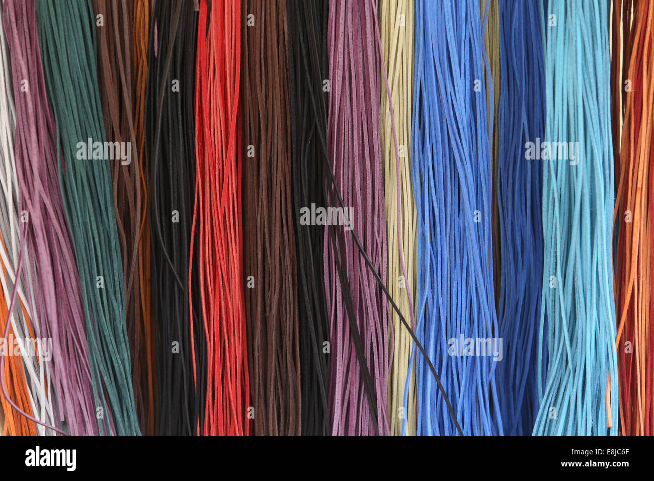 Colored leather threads. Stock Photo