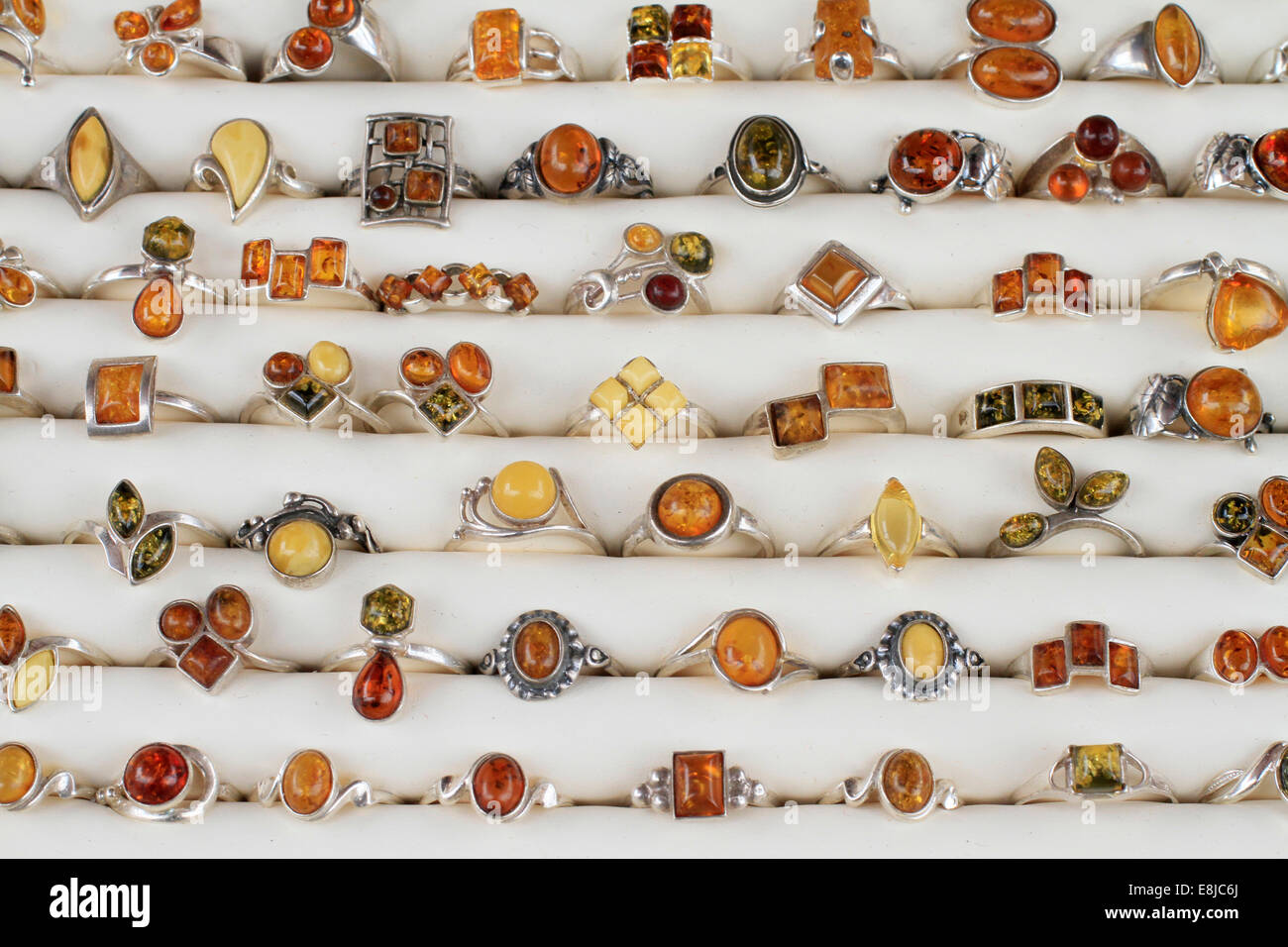 Trade in amber rings. Stock Photo
