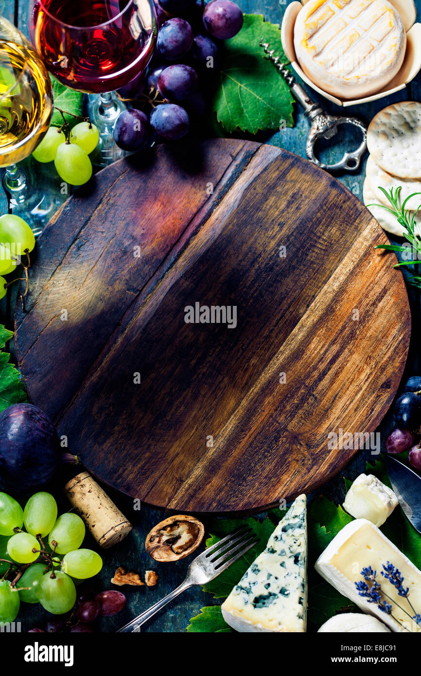 Food background with Wine and Grape. Lots of copy space. Stock Photo