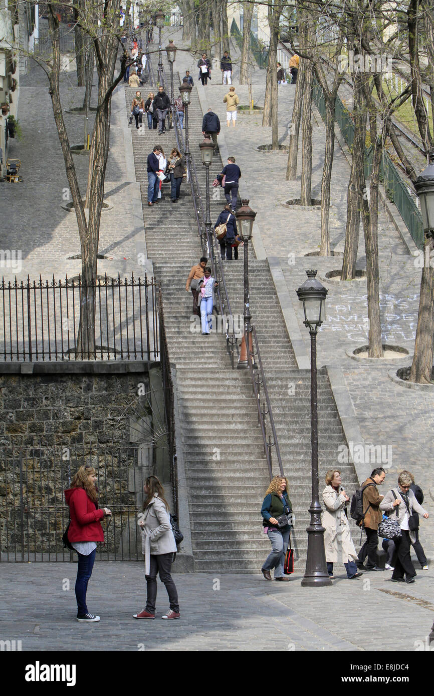 Tourists up and down the stairs. Stock Photo