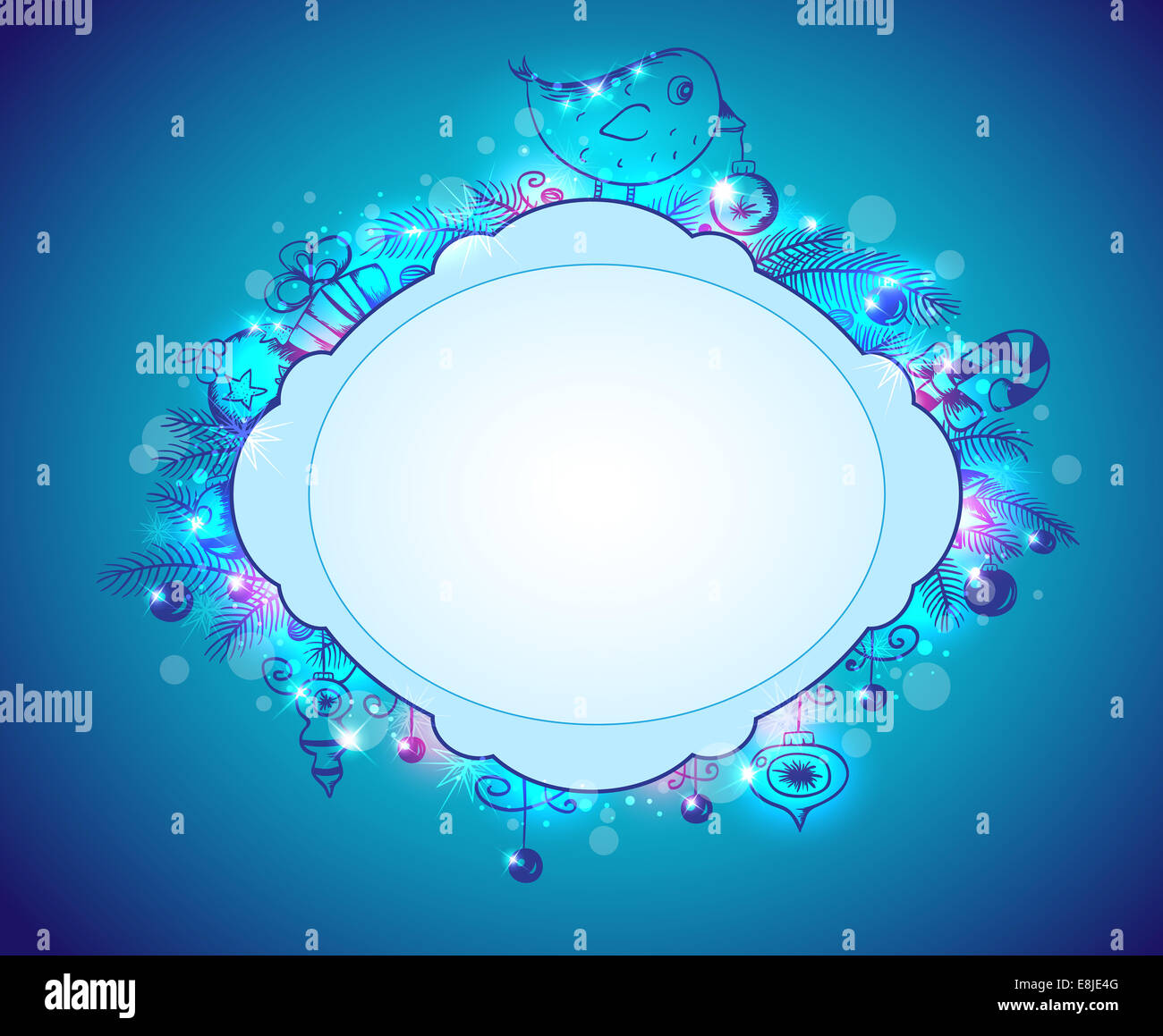 Shining blue Christmas background with decorations and gifts Stock ...