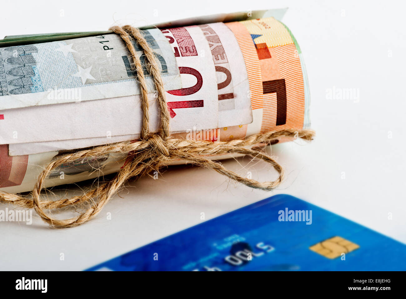 still life with euro money and credit card Stock Photo