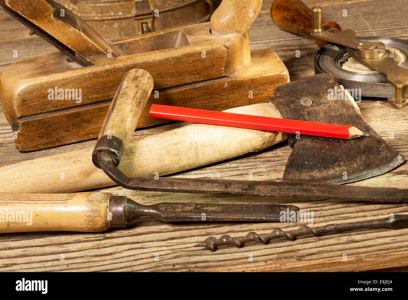 still life with old tools in the workroom Stock Photo