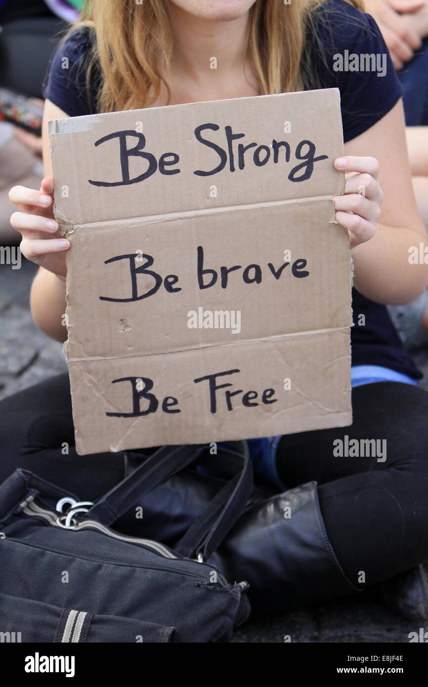 Slogan "Be strong, be brave, be free". Stock Photo