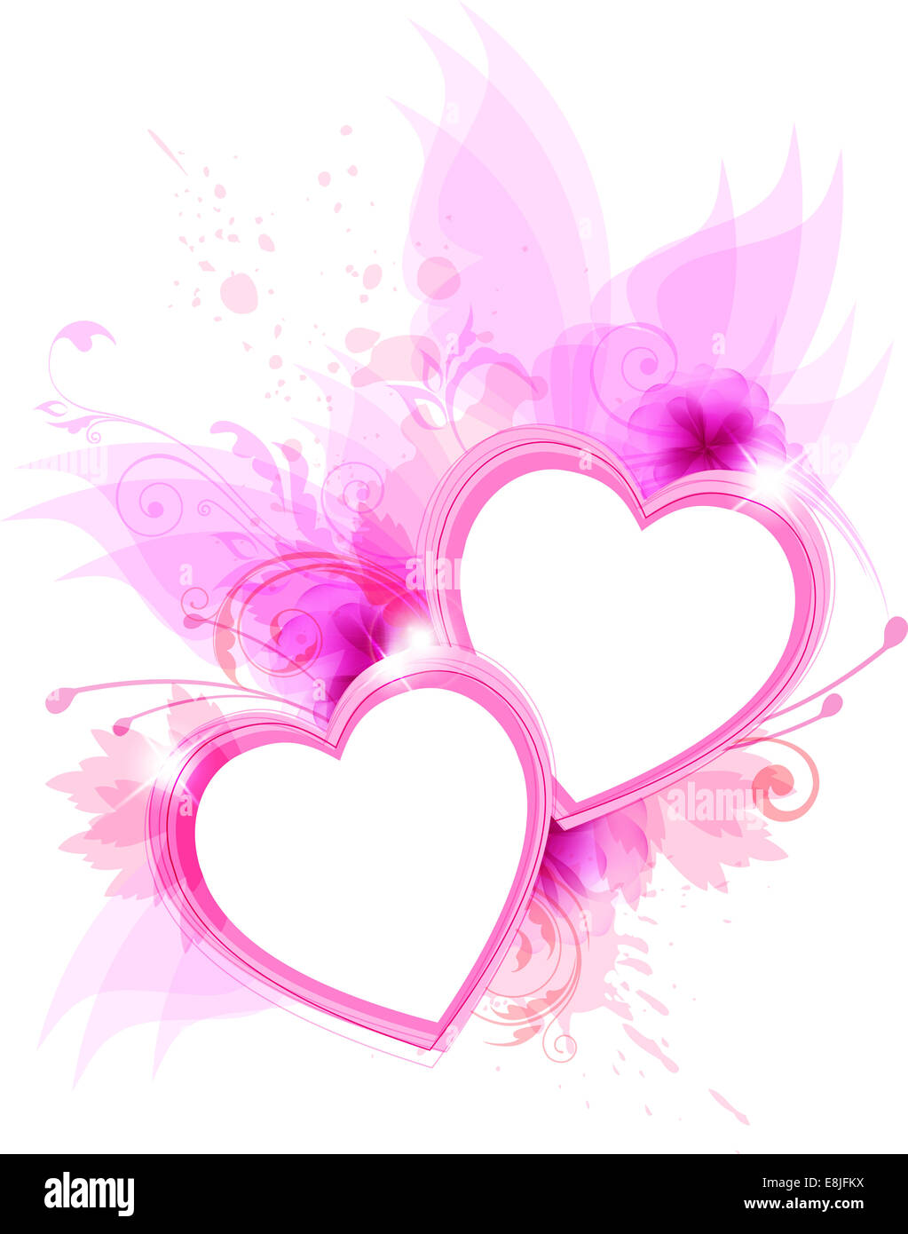Romantic background with pink flowers and hearts Stock Photo - Alamy