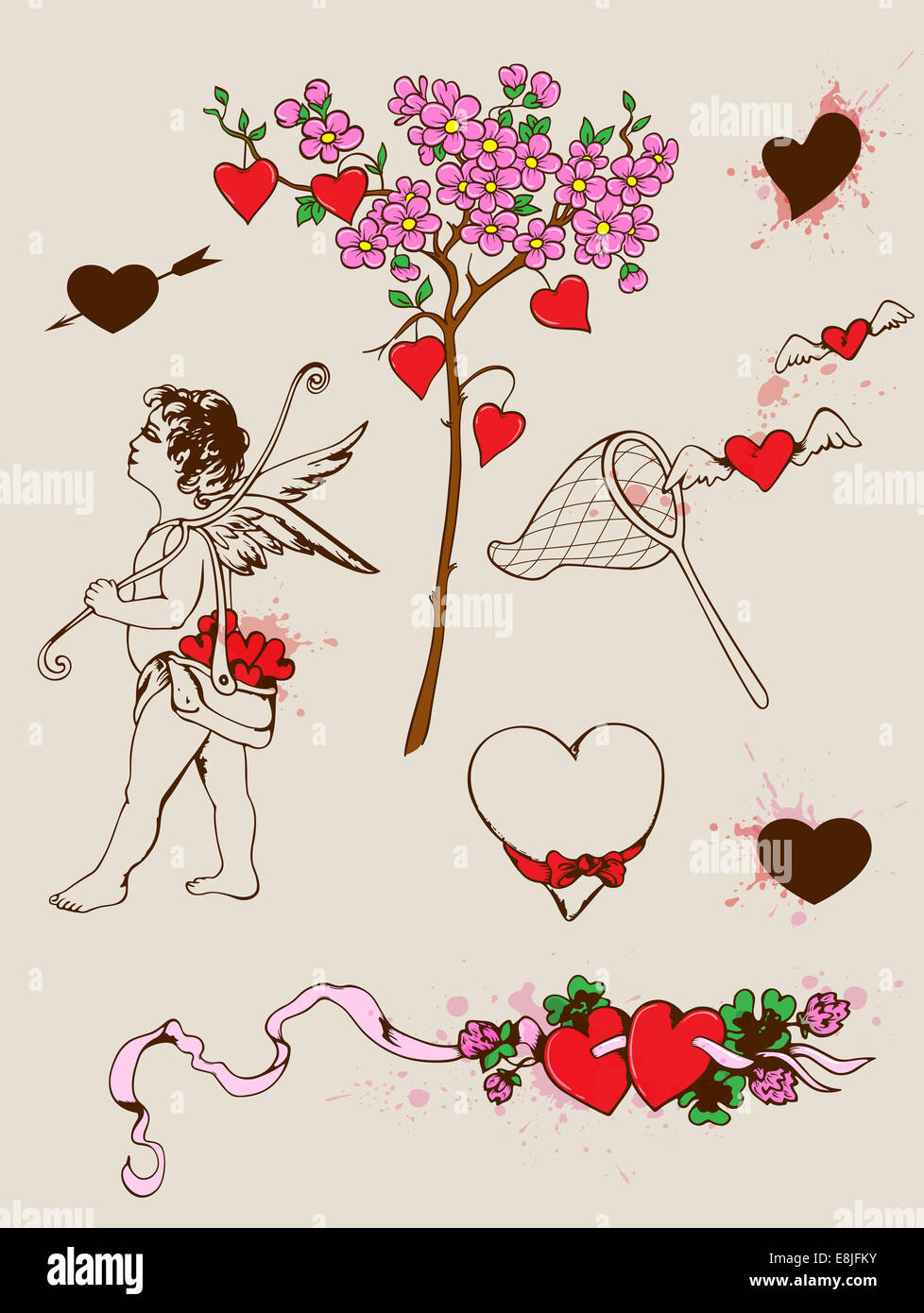 Set of vintage design elements for Valentine's Day Stock Photo - Alamy