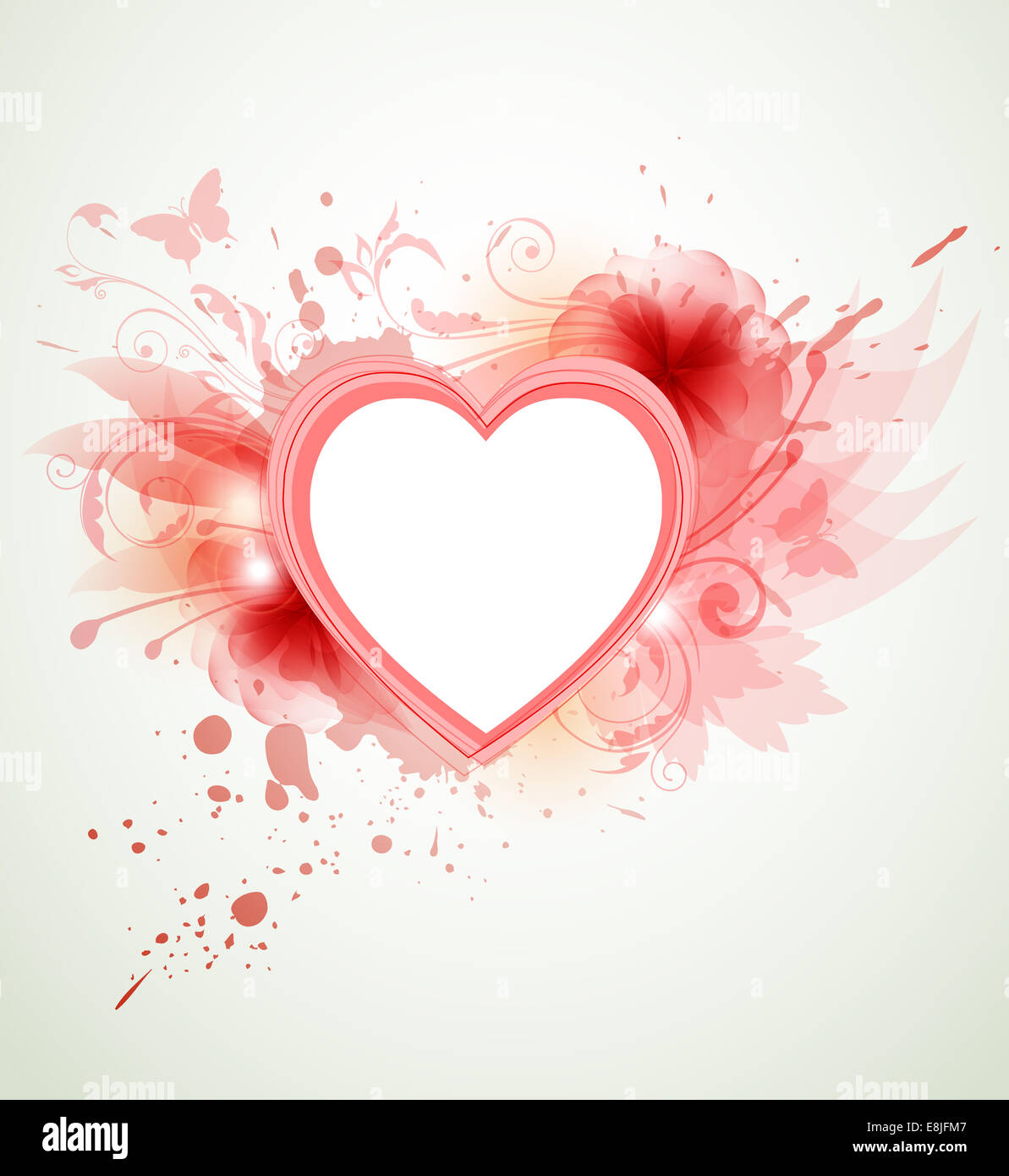 Romantic background with red flowers and heart Stock Photo - Alamy