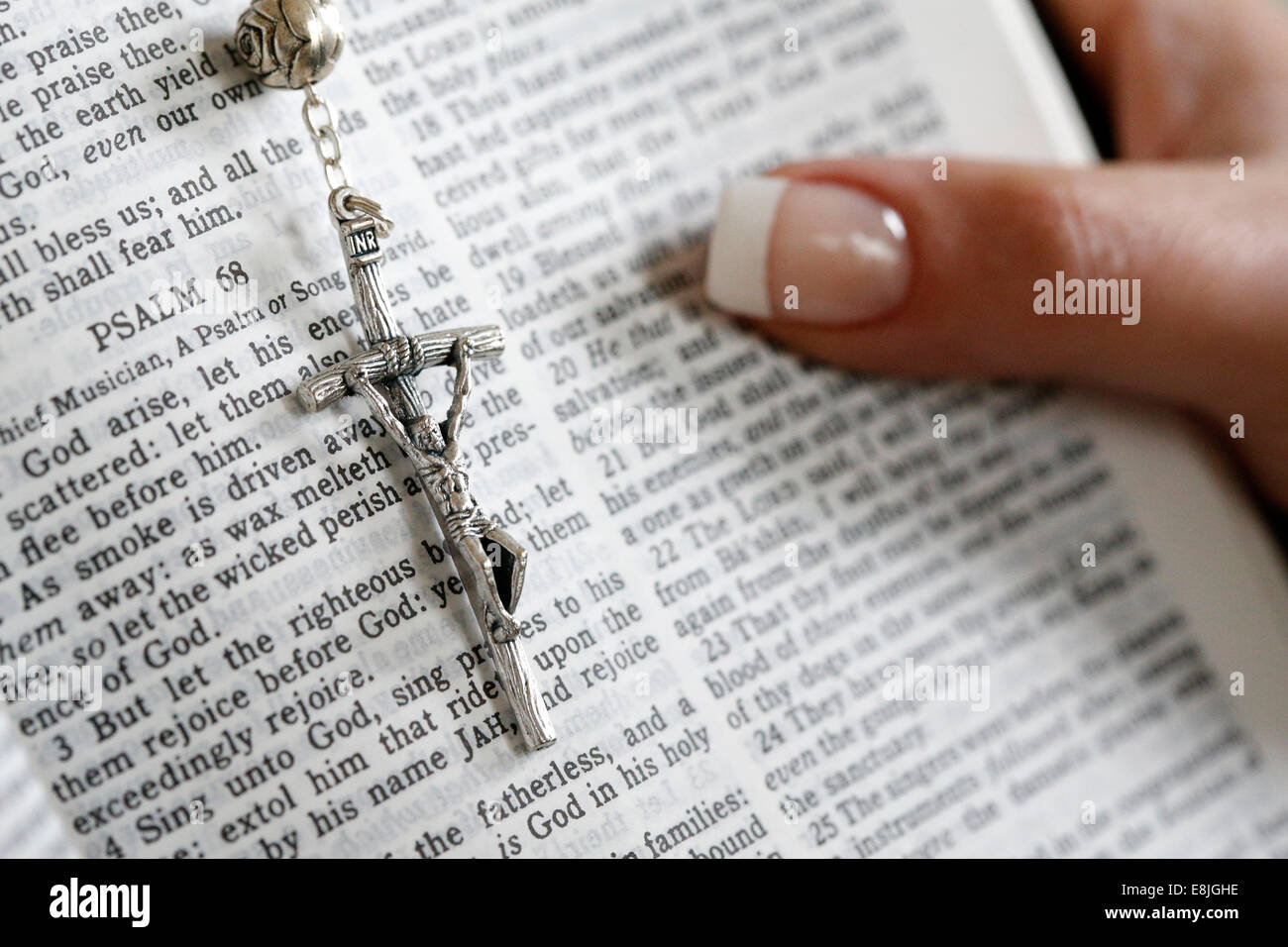 Reading the bible. The psalms. Stock Photo