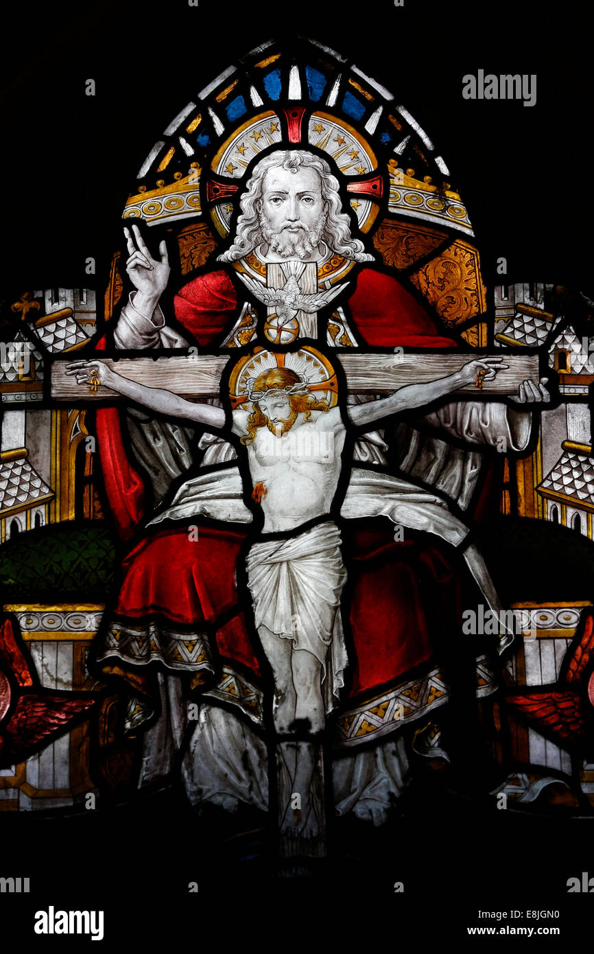 The American Cathedral in Paris known as the Cathedral Church of the Holy Trinity. Jesus on the cross and god. Stock Photo