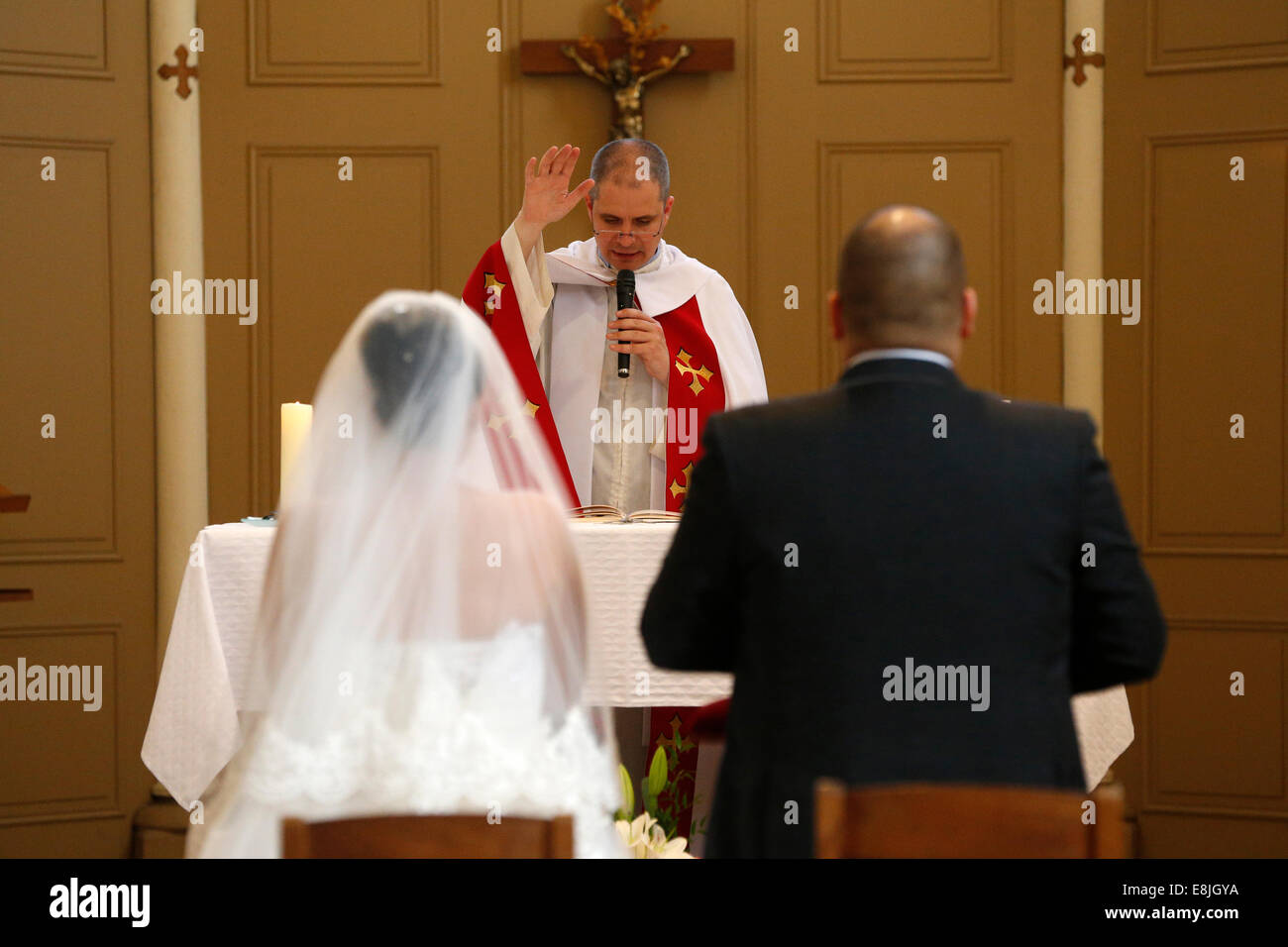 Wedding In A Catholic Church Stock Photo Alamy