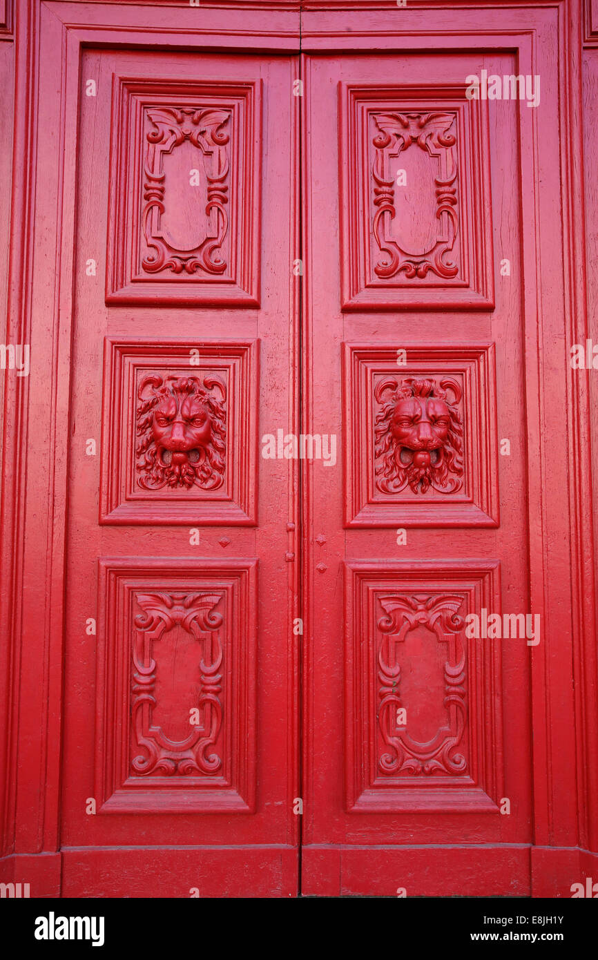 Saint-Paul church. Red front door. Stock Photo