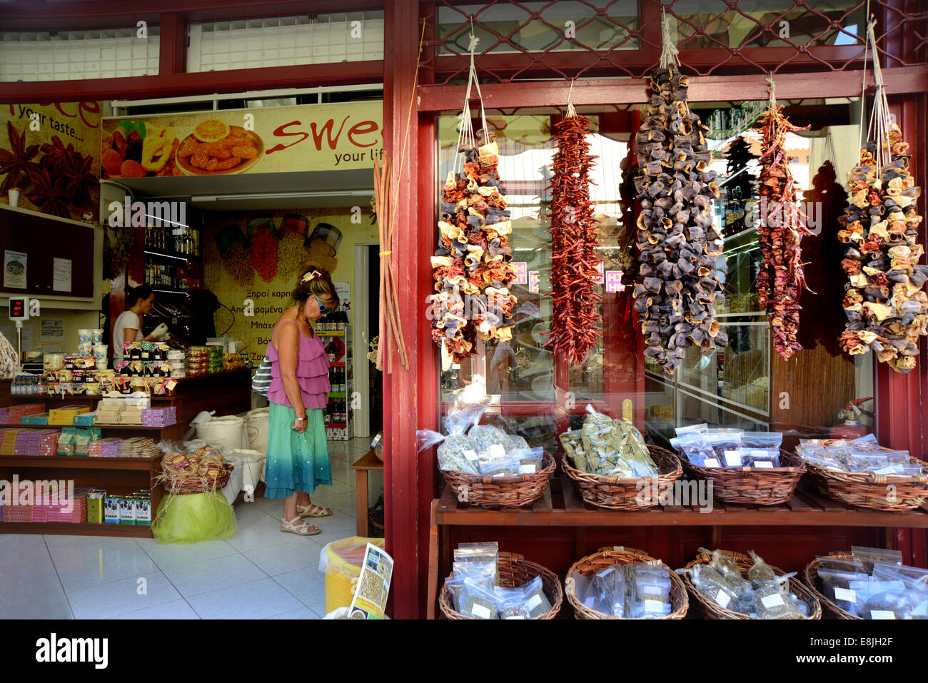 An authentic Greek spice shop in the historic quarter of Kamalata Stock Photo Alamy