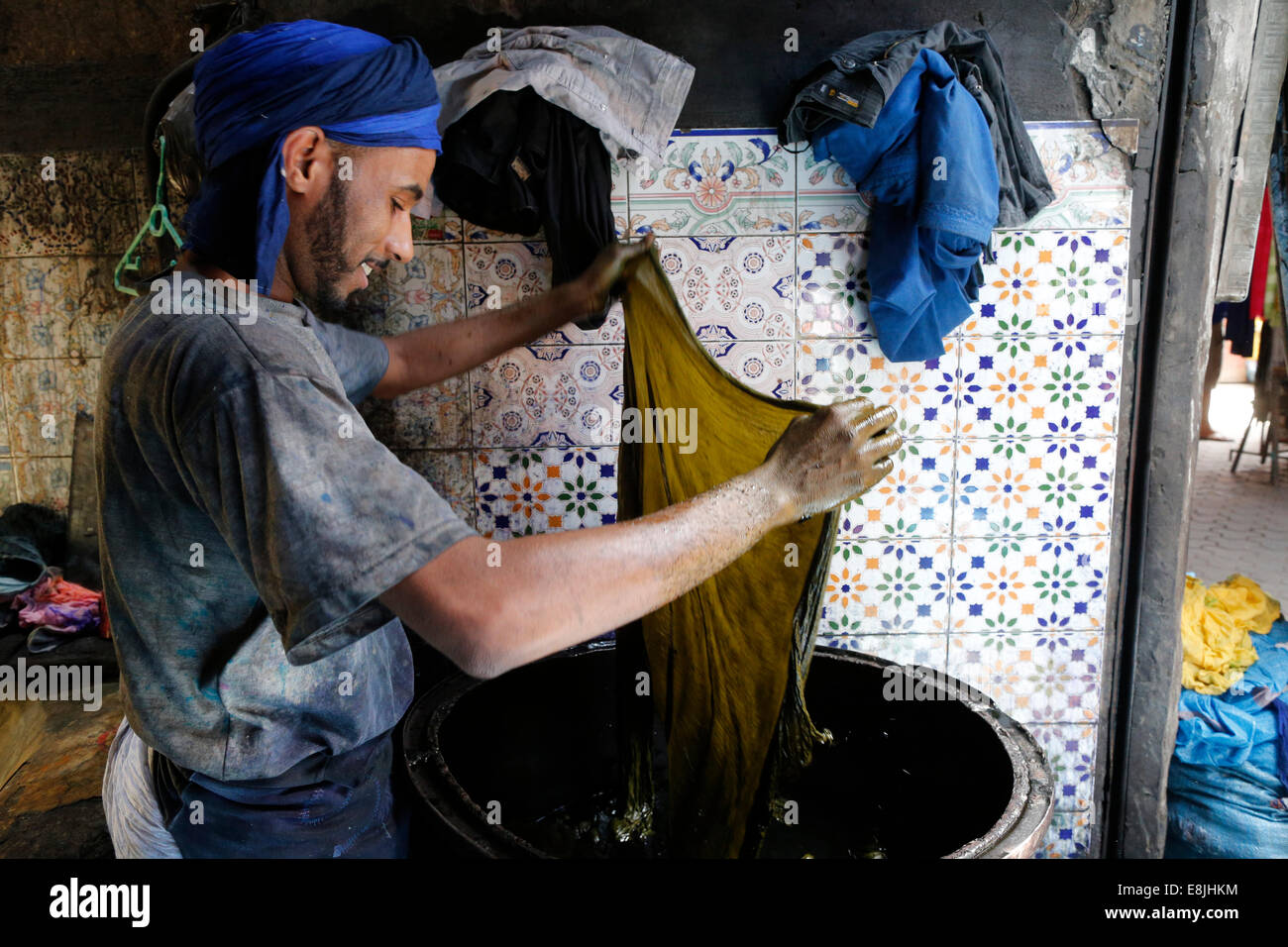 Dyers' quarter in the souk. Stock Photo