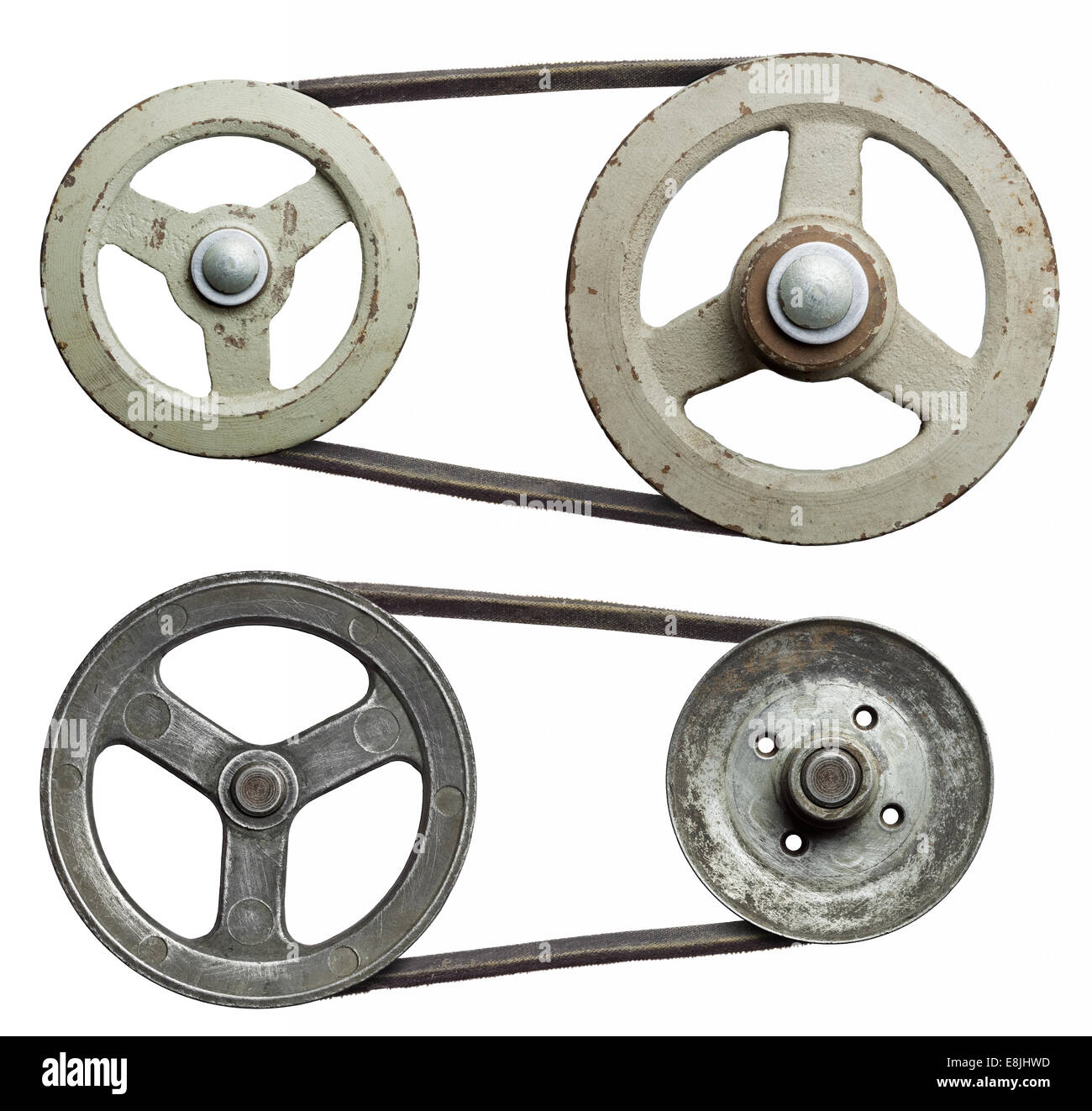 Old metal pulleys with belt Stock Photo Alamy