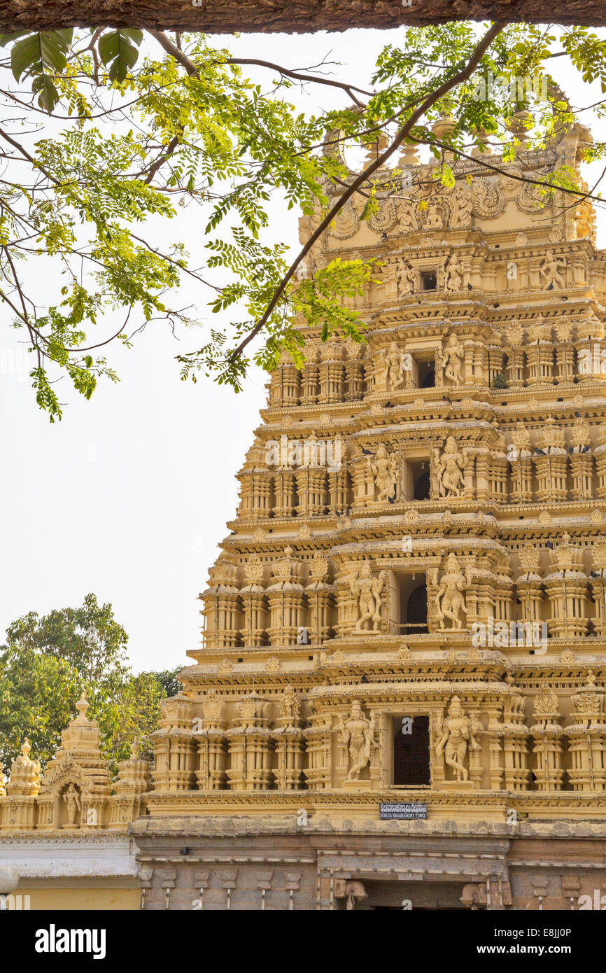 SHWETA VARAHASWAMY TEMPLE MYSORE INDIA SEVEN LEVELS HIGH WITH MANY STATUES AND CARVED PILLARS Stock Photo
