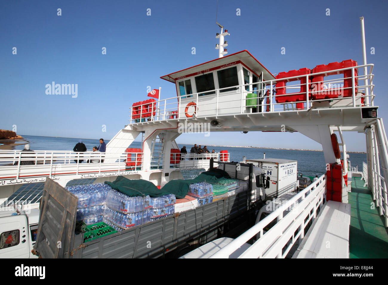 Ferry boat linking Jerba island to the continent Stock Photo