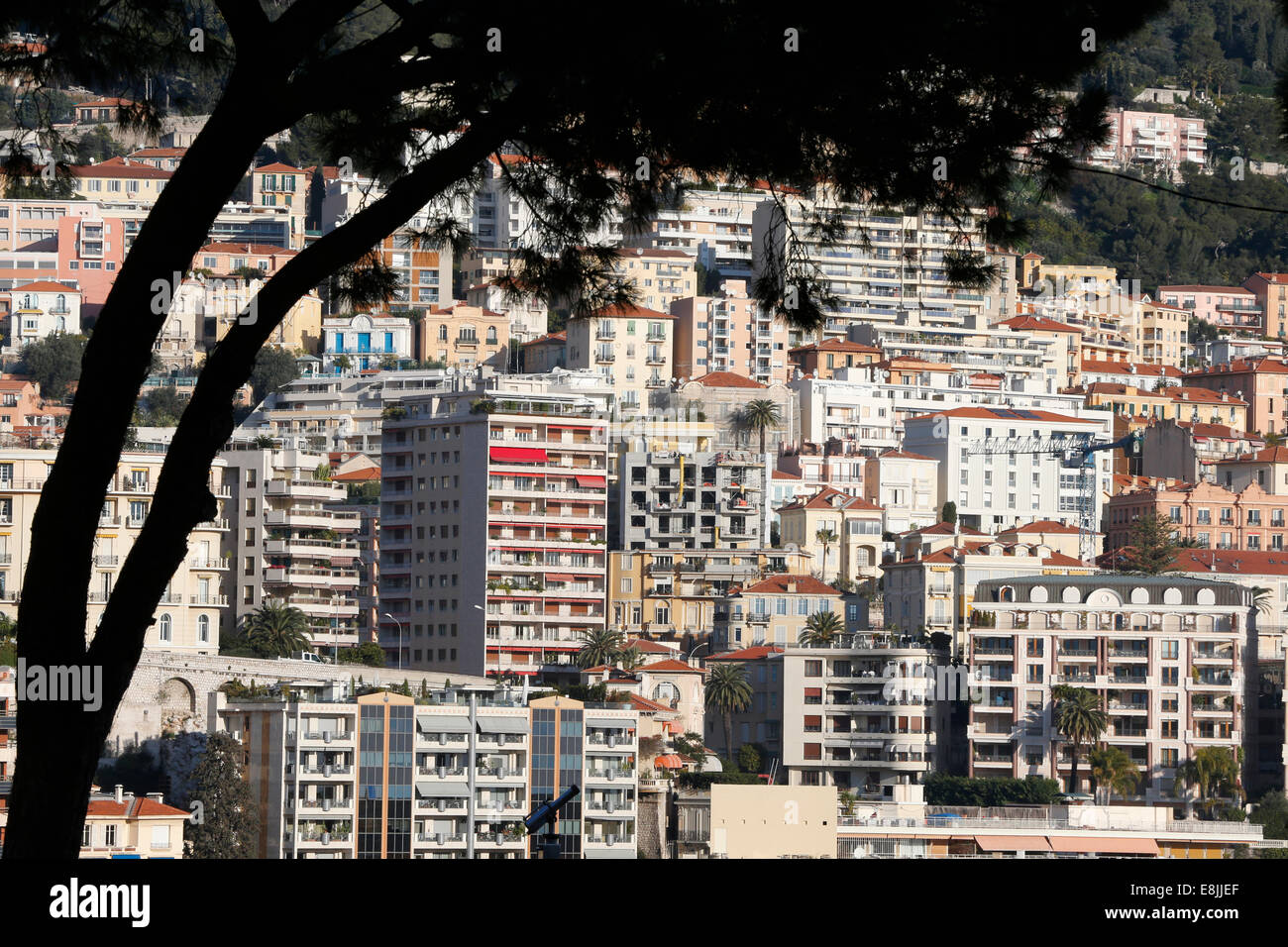View of La Condamine and Moneghetti districts. Principality of Monaco. Stock Photo