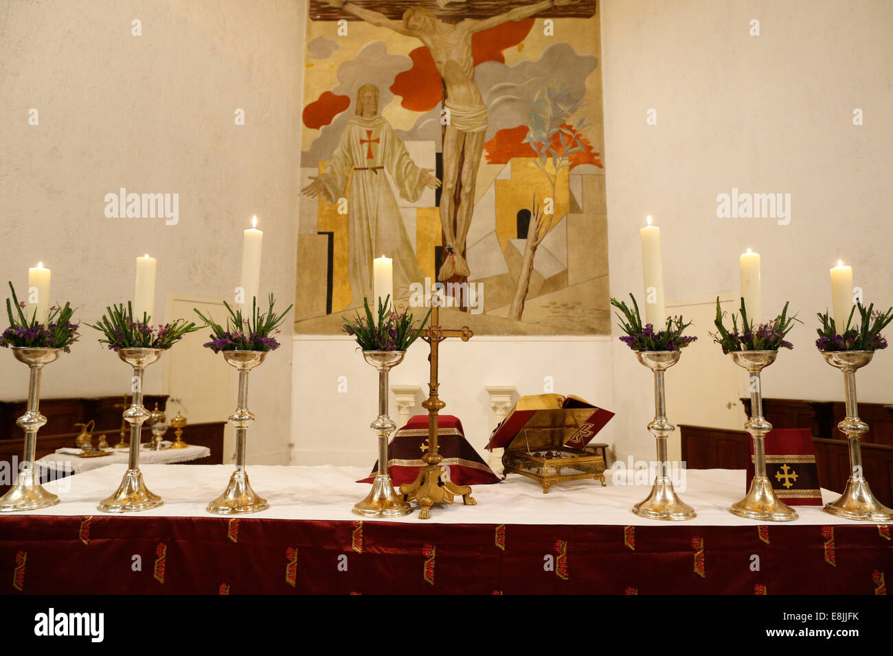 Altar with seven candles Stock Photo Alamy