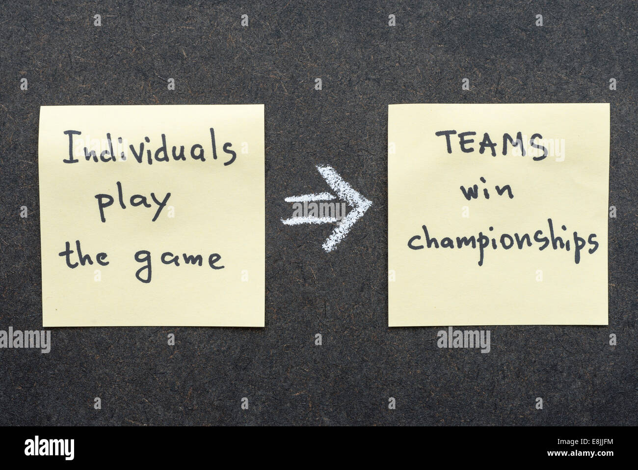 famous proverb interpretation with sticky notes on blackboard about teamwork Stock Photo