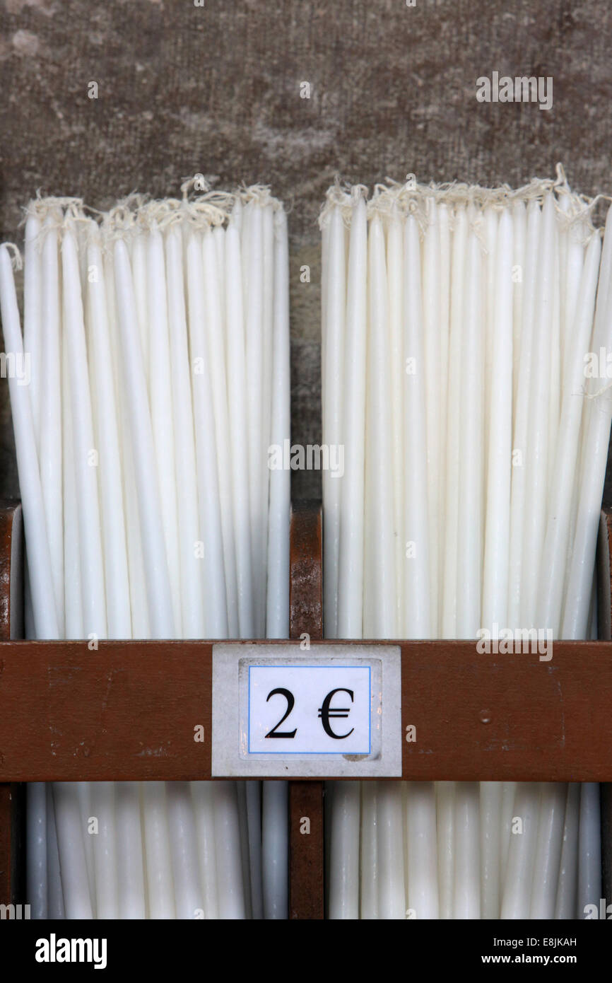 Candles on sale at two euros. Stock Photo