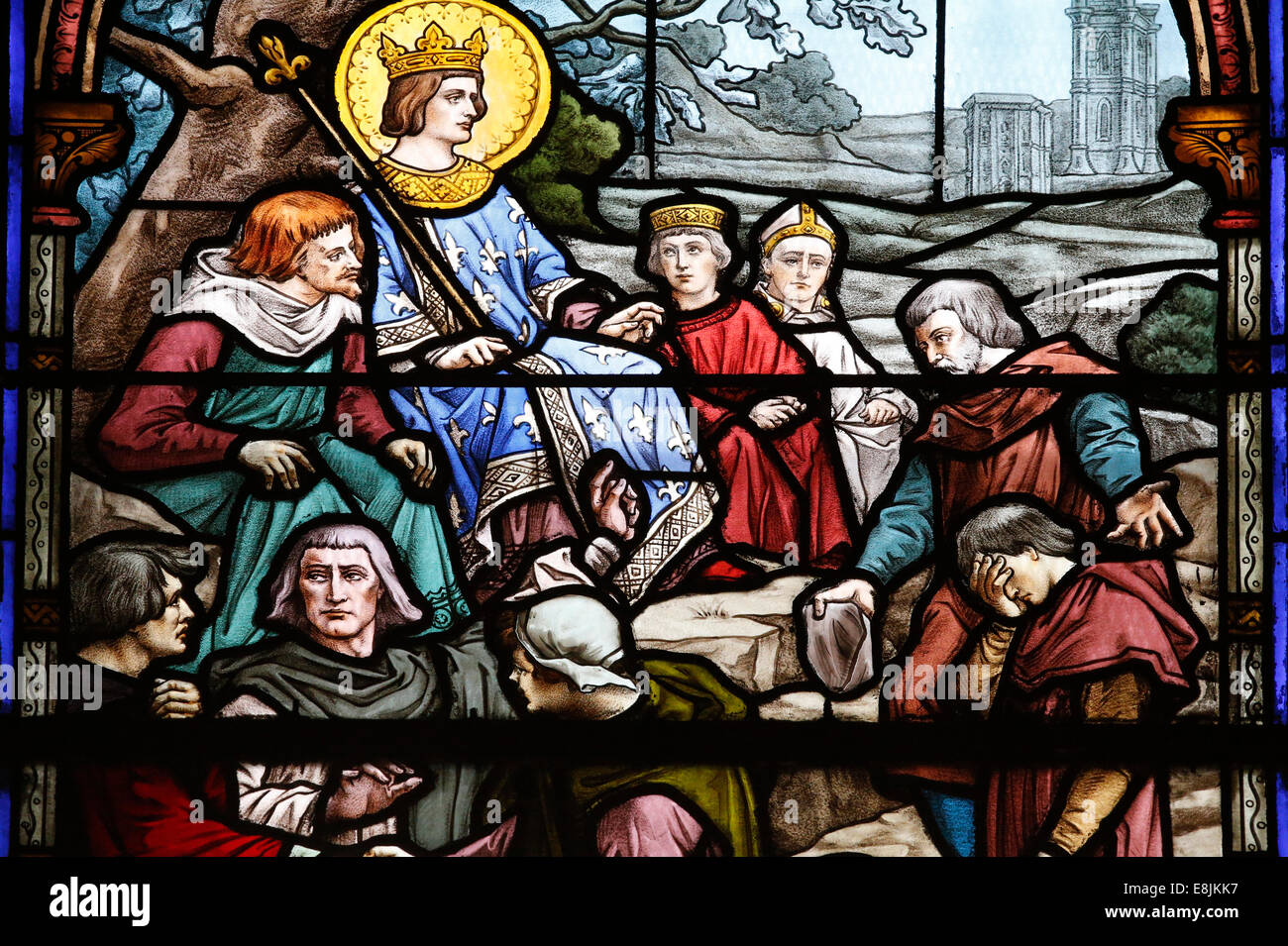 St Louis rendering justice under his oak. Stock Photo