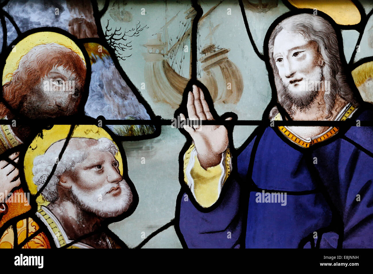 SaintJoan of Arc church. Stained glass window rebirth of the old