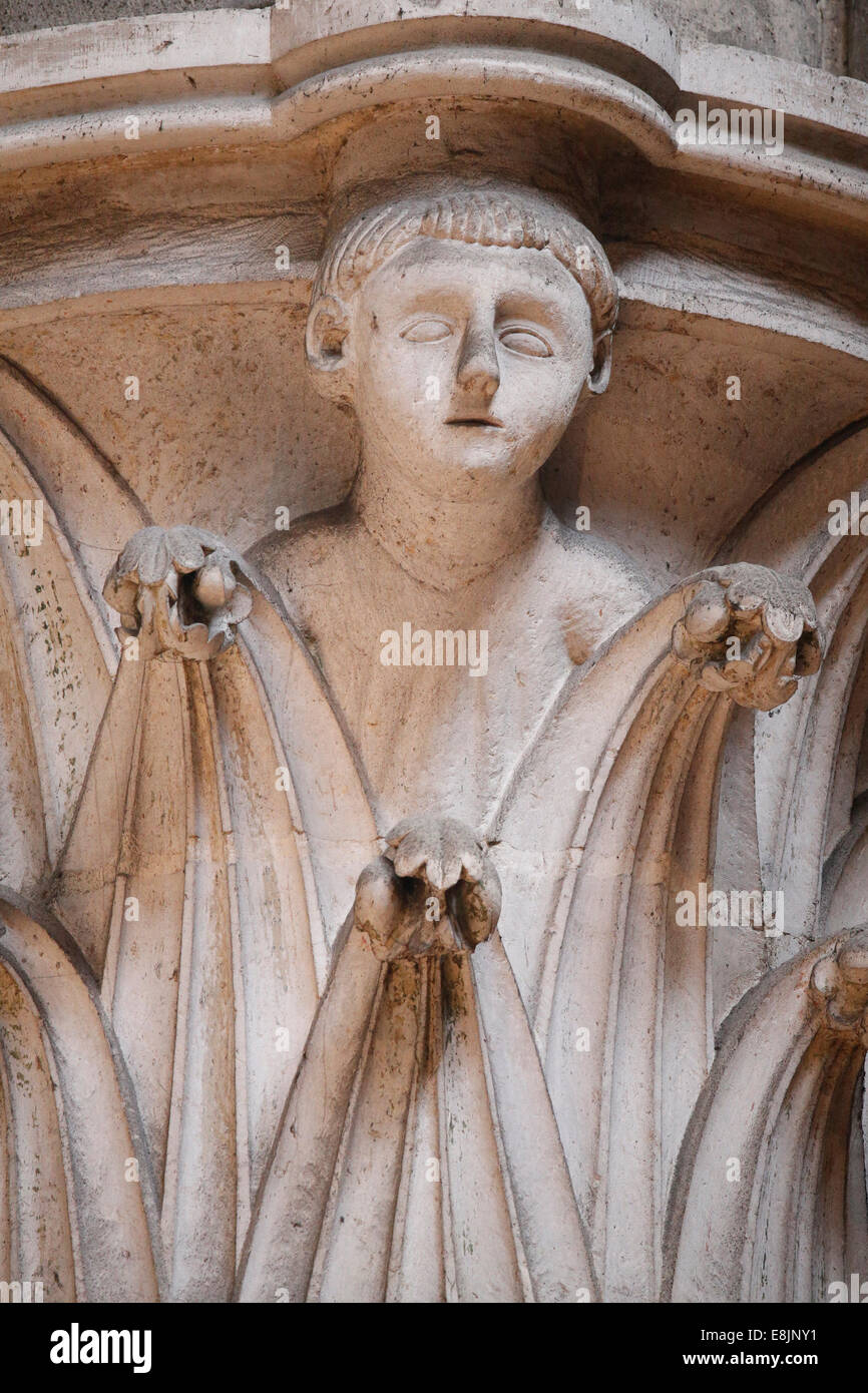 Notre-Dame de Rouen cathedral. Sculpted chapiter. Stock Photo