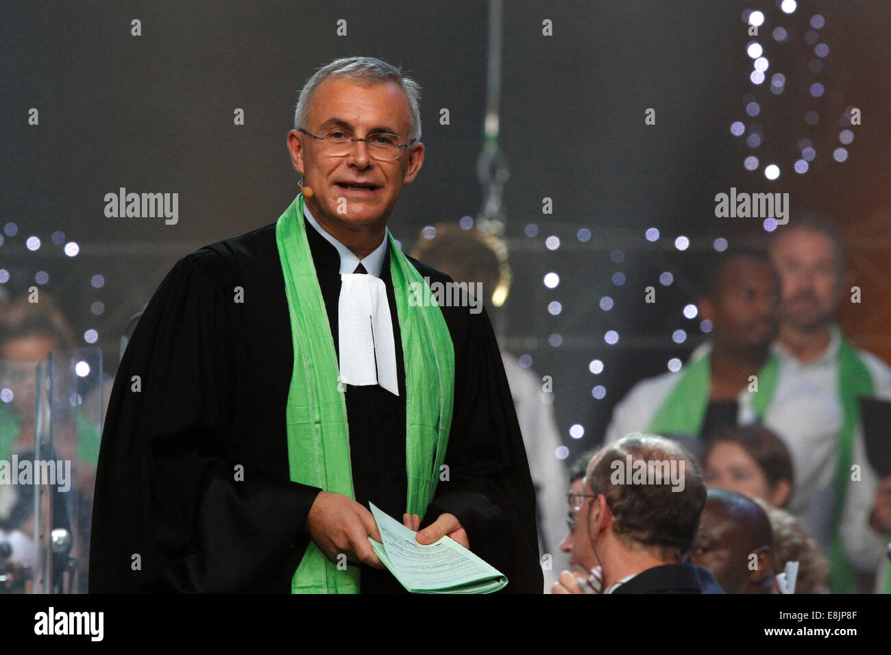 Protestant gathering at Paris-Bercy. Minister Gill Daude. Stock Photo