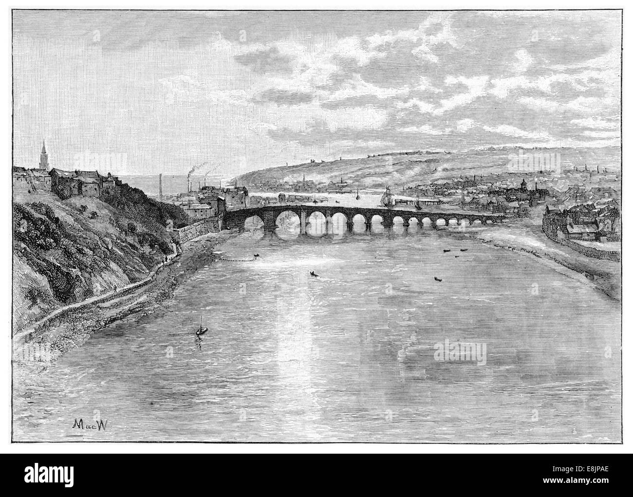 Berwick-upon-Tweed and the mouth of the river Tweed  Northumberland circa 1880 Stock Photo