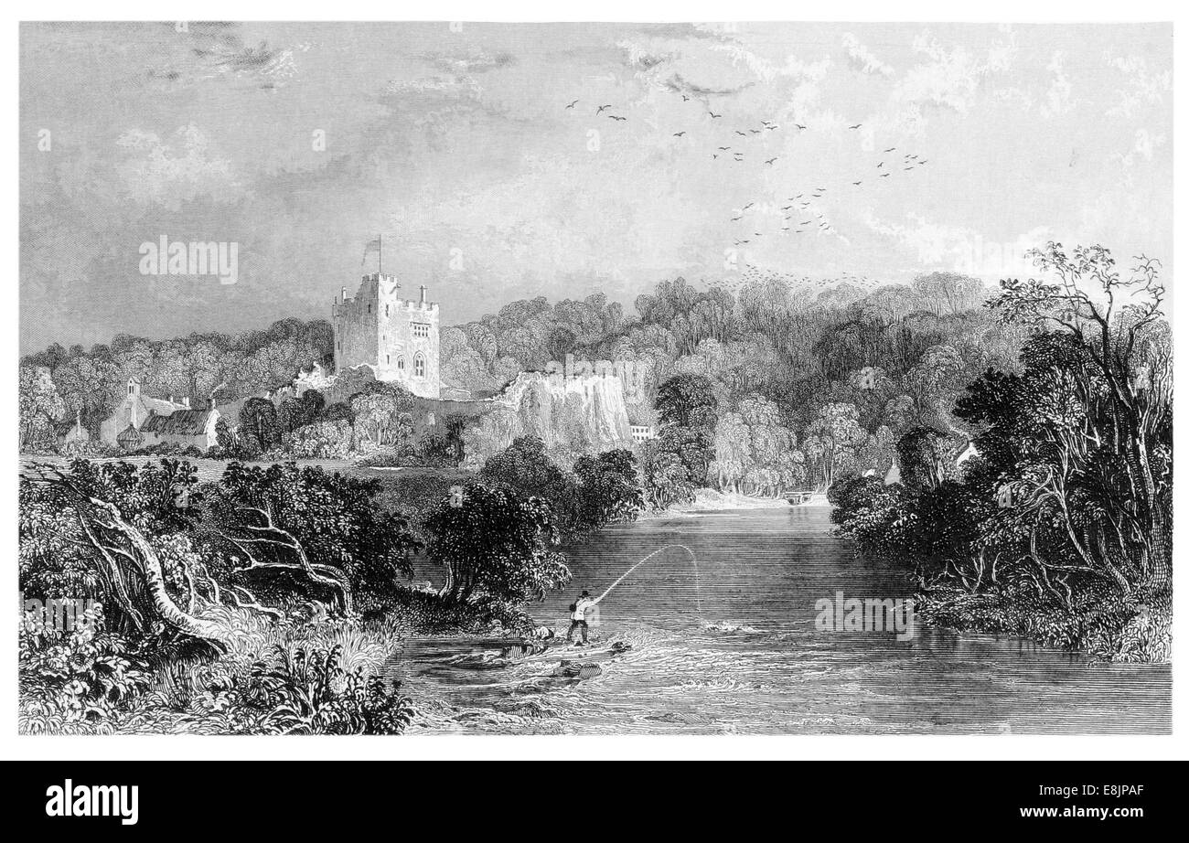 Bothal Castle Northumberland  stately home River Wansbeck circa 1880 Stock Photo