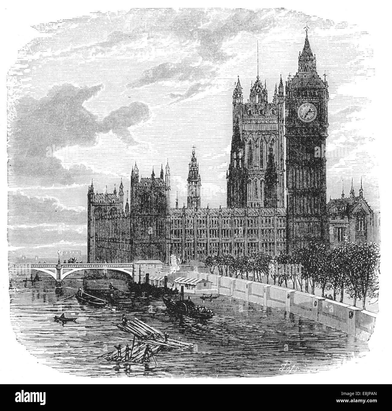 Houses of Parliament from the north circa 1880 Stock Photo