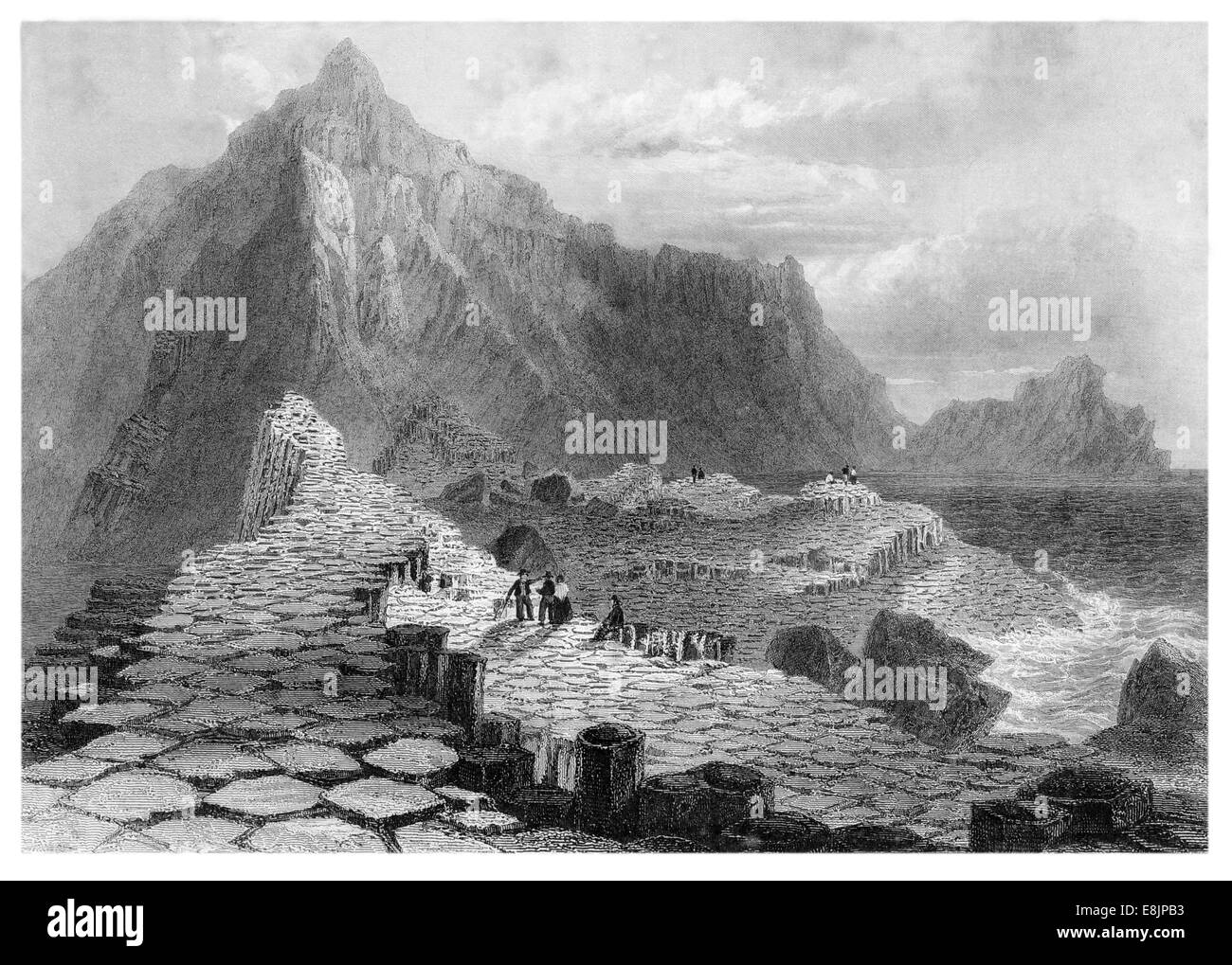 Scene on the Giants Causway County Antrim circa 1840 Stock Photo