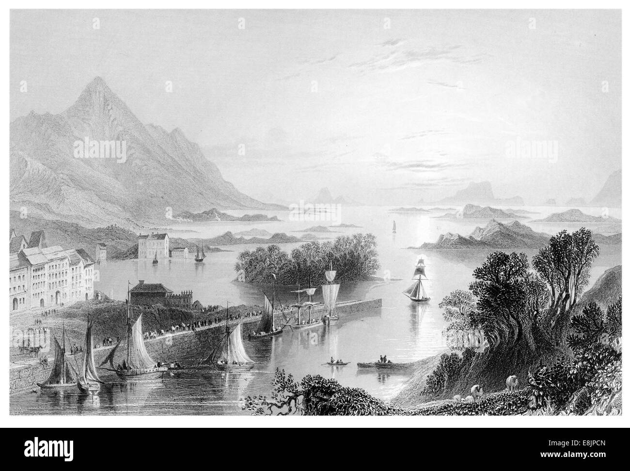 Clew bay from Westport County Mayo Ireland circa 1840 Stock Photo